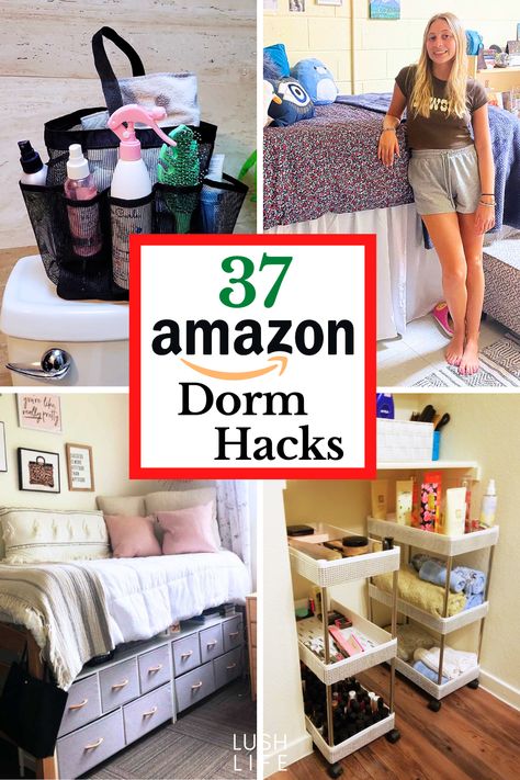 dorm storage Dorm Storage Hacks, Dorm Storage Ideas, Dorm Room Storage Ideas, College Dorm Storage, College Dorm Hacks, Dorm Room Setup, Dorm Room Closet, Dorm Room Headboards, College Dorm Supplies