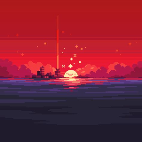 Red Pixel Art Wallpaper, Red Pixel Aesthetic, Sunset Pixel Art, Pixel Beach, Red Pixel Art, Pixel Art Landscape, Piskel Art, Pixel Art Background, Arte 8 Bits