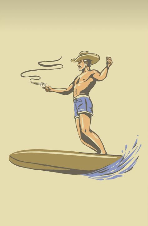 Surf Flash Tattoo, Croc Tattoo, Canoe Tattoo, Surfing Tattoos, Surfing Cowboy, Surf Cowboy, Surfing Tattoo, Surfer Illustration, Cowboy Sketch