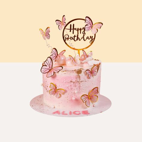 Pink Butterfly Birthday Cake, Layer Cake Ideas, Birthday Cake With Butterflies, Smith Cake, Pink Butterfly Birthday, Cake With Butterflies, Butterfly Birthday Cake, Ali Smith, Online Birthday Cake