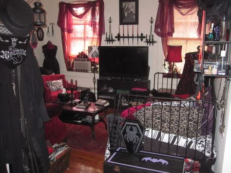 From Dark Victorian Emo Room, Gothic Living Room, Goth Room, Gothic Room, Grunge Bedroom, Gothic Bedroom, Goth Home Decor, Goth Home, Dark Home Decor