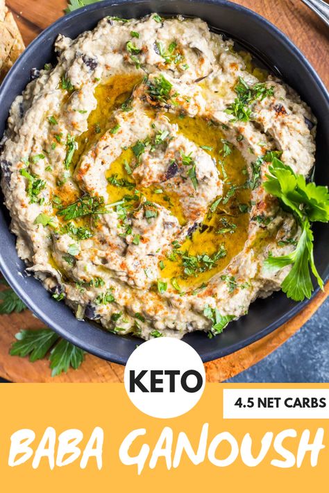 Authentic Baba Ganoush Recipe, Keto Pita, Best Baba Ganoush Recipe, Charred Eggplant, Easy Baba Ganoush Recipe, Cast Iron Keto, Babaganoush Recipe, Roasted Eggplant Dip, Low Carb Crackers