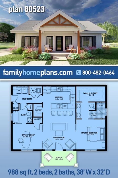 Build a House Plan With Guest Room - Family Home Plans Blog Guest House Plans, Small Cottage House Plans, Small Cottage Homes, 2 Bedroom House Plans, Small House Floor Plans, Ranch Style House Plans, Tiny House Floor Plans, Small House Plan, Cottage Plan