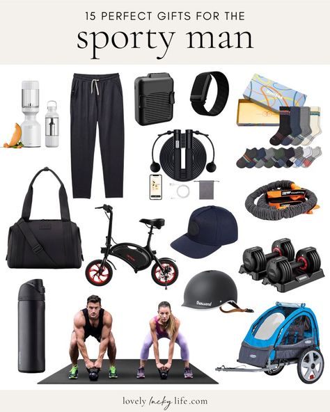 If you're struggling to find the perfect gift for the sporty guy in your life, I've got you covered! Whether he's a total gym rat or loves to get outside and move, this list of 15 best gifts for athletic men is GOLD! #giftideas #giftguide #sporty #fitness #dad #fathersday #giftsfordad #giftsforhim Gym Rat Gift, 15 Gift Ideas, Athlete Gifts, Gym Guys, Gym Gifts, Men’s Fitness, Men Fashion Casual Shirts, Fitness Gifts, Athletic Men