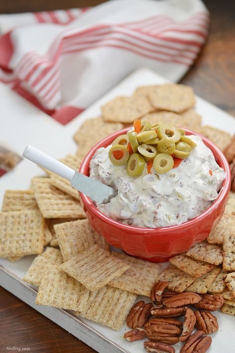 Olive Cream Cheese Spread is a super easy recipe with just four ingredients including cream cheese, sliced green olives, chopped pecans! Cream Cheese Olives, Olive Cream Cheese Spread, Cream Cheese Olive Dip, Cream Cheese Stuffed Olives, Olive Cream Cheese Pinwheels, Green Olive Dip, Olive Dip Recipe, Olive Dip, Pesto Bread