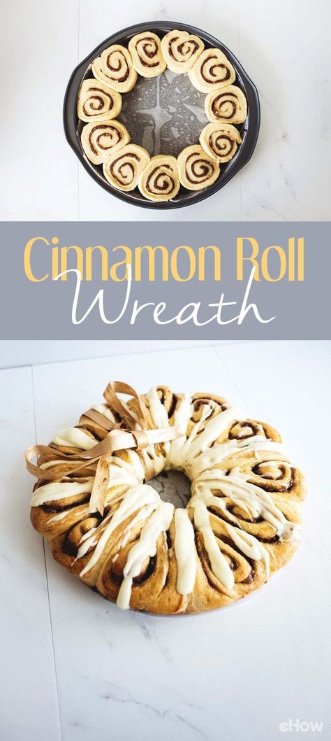 We want this in our kitchen RIGHT NOW! How amazing is this cinnamon roll wreath? This would be so perfect on the dessert table after Thanksgiving or Christmas dinner, don't you think? Recipe here: http://www.ehow.com/how_12342935_make-cinnamon-roll-wreath.html?utm_source=pinterest.com&utm_medium=referral&utm_content=freestyle&utm_campaign=fanpage Wreath Cinnamon Rolls, Cinnamon Roll Wreath, Roll Wreath, Christmas Catering, Dreamy Christmas, Delicious Holiday Desserts, Yummy Bites, Crochet Slipper, Dessert Presentation