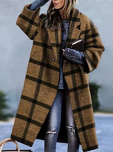 Women's Overcoat Daily Work Fall Winter Maxi Coat Double Breasted Turndown Stand Collar Loose Warm Casual Jacket Long Sleeve Solid Color Quilted Gray Khaki Green 2023 - US $27.99 Winter Maxi, Faux Coat, Elegant Fall, Long Trench Coat, Plaid Coat, Wool Blend Coat, Outerwear Women, Jacket Style, Wool Coat