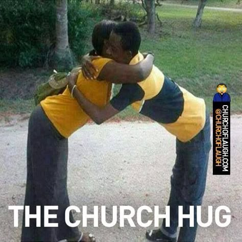 Church hug  Lol when you hug, leave room for the holy spirit.. Funny Church Memes, Church Jokes, Church Humor, Church Memes, Sticker Meme, Christian Jokes, Meme Indo, Sticker Wa, Meme Random