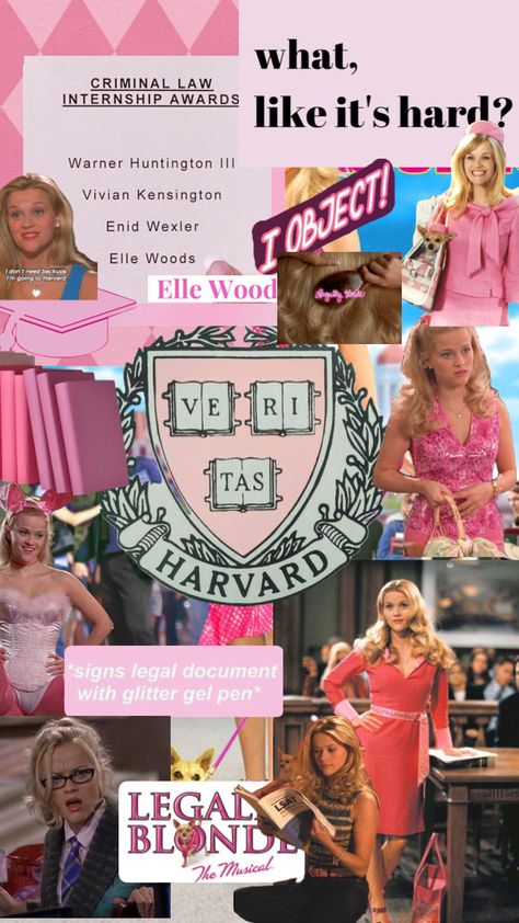 Legally Blonde Collage, Elle Woods School Aesthetic, Legally Blonde Wallpaper Iphone, How To Be Elle Woods, Elle Woods Harvard, School Iphone Wallpaper, Legally Blonde Wallpaper, Legally Blonde Lawyer, Elle Woods Wallpaper