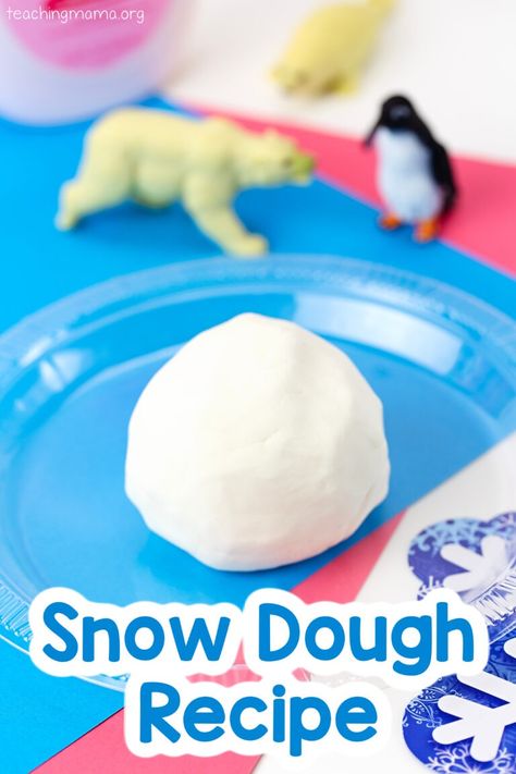 snow dough recipe Play Snow Recipe, Snow Dough Recipe, Winter Sensory Play, Moon Dough, Snow Dough, Snow Recipe, Winter Sensory, Play Snow, Child Development Activities