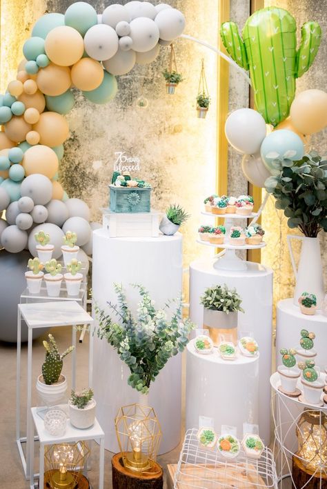 Cactus & Succulent Birthday Party on Kara's Party Ideas | KarasPartyIdeas.com (8) Succulent Birthday Party, Succulent Theme, Birthday Party Decorations For Adults, Boho Birthday Party, Cactus Party, Pastel Balloons, Boho Party, Boho Birthday, Theme Birthday Party