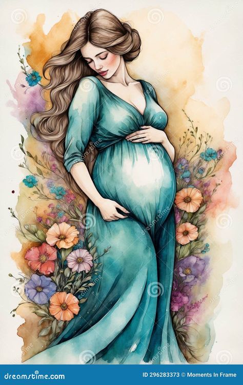 Drawing Of A Pregnant Woman, Painting Of Pregnant Woman, Pregnant Watercolor, Pregnant Belly Drawing, Painting Pregnant Woman, Mothers Painting Ideas, Pregnant Women Drawing, Pregnant Women Illustration, Pregnant Woman Painting