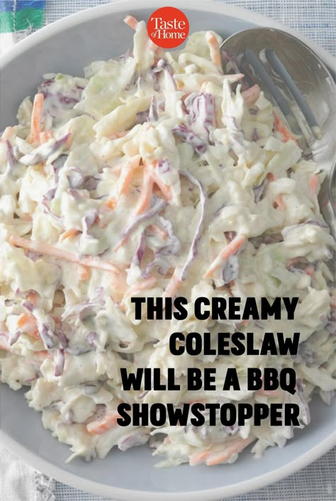 Get ready to elevate your BBQ game with a coleslaw recipe that's sure to impress. This creamy delight combines fresh, crunchy vegetables with a perfectly balanced dressing, making it the ultimate side dish for any outdoor gathering. Whether you're hosting a summer cookout or a casual backyard get-together, this coleslaw is guaranteed to be a crowd-pleaser. Easy to make and bursting with flavor, it's the perfect addition to your BBQ menu. Taste Of Home Coleslaw, Creamy Cold Slaw Recipe, Come Slaw Recipe, Creamy Slaw Recipes, Mayo Slaw Coleslaw Recipes, Creamy Coleslaw Recipe For Pulled Pork, Best Ever Coleslaw Recipe, Sweet Creamy Coleslaw, Easy Creamy Coleslaw Recipe