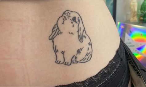 Pet Rabbit Tattoo Ideas, Floppy Eared Bunny Tattoo, Red Bunny Tattoo, Bunny With Angel Wings Tattoo, Lop Rabbit Tattoo, Lop Eared Bunny Tattoo, Fairy Bunny Tattoo, Dainty Bunny Tattoo, Matching Bunny Tattoos