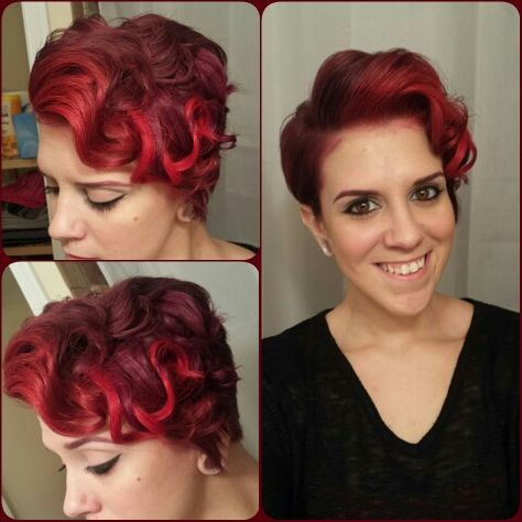 Short Pinup Hairstyles, Rockabilly Hair Short, Pinup Pixie, Pinup Hair Short, Pinup Hair, Short Hair Waves, Red Curls, Vintage Curls, Formal Hairstyles For Long Hair