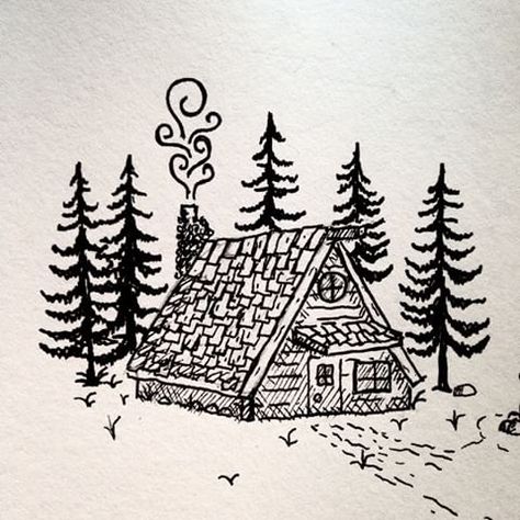 1000+ images about Log Cabins on Pinterest | Cabin Cabin Tattoo, Woods Drawing, Fairy House Drawing, Pnw Forest, Cabin Woods, Woods Cabin, Sketchbook Doodles, Cabin Crafts, Drawing Scenery