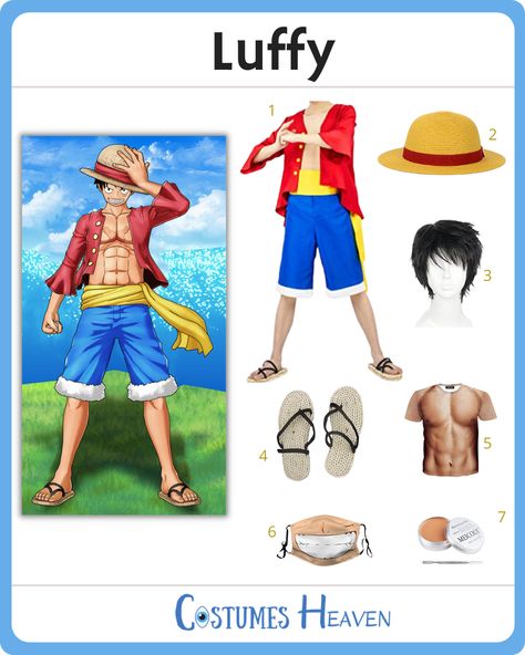 Costume Ideas Cosplay, Luffy Costume, Luffy Outfits, Short Black Wigs, Luffy Cosplay, Costume Guide, Last Minute Costumes, Popular Manga, The Pirate King