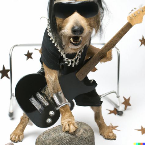 Levino × DALL·E | Dog rockstar Dog With Guitar, Dogs Icon, Dog Silly, Emo Dog, Rock Vibes, Punk Dog, Rockstar Art, Funny Dog Images, Rock Star