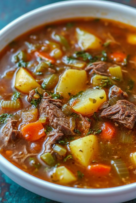 Beef Vegetable Soup - There's a certain magic that happens in my kitchen when the first cold snap of the season arrives. It's not the sound of the wind rustling the last few stubborn leaves outside or the faint scent of woodsmoke in the air—though those certainly help. No, it's the gentle simmer of a Vegetable Soup With Beef Tips, Steak And Vegetable Soup, Pulled Pork Vegetable Soup, Sirloin Soup Recipe, Vegetable Soup With Roast Meat, Slow Cooker Beef Vegetable Soup, Prime Rib Vegetable Soup, Leftover Pot Roast Soup, Southern Vegetable Beef Soup