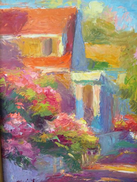 Roses and Cottage Provincetown.  By John Clayton Landscapes Paintings, John Clayton, Maxfield Parrish, Paintings Oil, Oil Pastels Painting, Oil Pastel Paintings, Oil Painting For Sale, Paintings I Love, Color Art