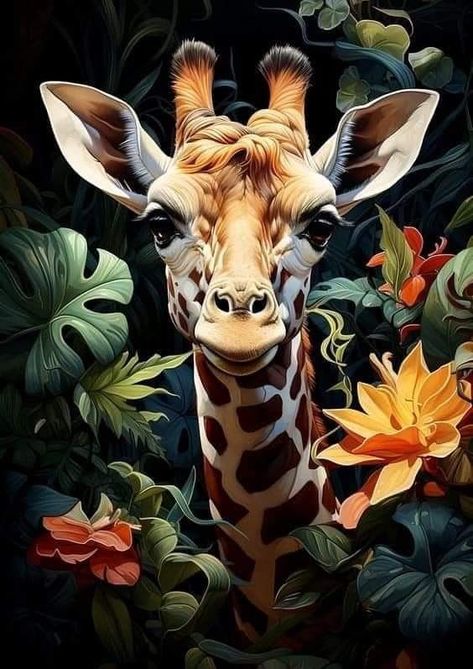 Art Deco Design Graphics, Wreath Wall Art, Wild Animals Pictures, Giraffe Art, Pottery Painting Designs, Arte Animal, Art Inspiration Painting, Wildlife Art, Mural Art