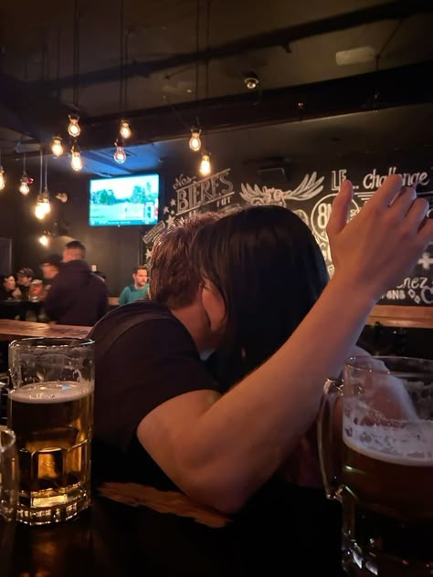 Couple Bar Aesthetic, Bar Couple Aesthetic, Bar Date Aesthetic, College Bar Aesthetic, College Romance Aesthetic, Sports Bar Aesthetic, Silly Couple Aesthetic, College Couple Aesthetic, Nightout Aesthetic