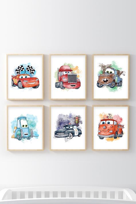 Cars Movie Boy Room Wall Art Cars Playroom Ideas, Disney Cars Toddler Bedroom, Cars And Trucks Nursery Theme, Cars Theme Room Boys Disney, Lightning Mcqueen Nursery, Cars Baby Nursery, Cars Themed Room Boys, Cars Theme Room Boys, Cars Toddler Bedroom