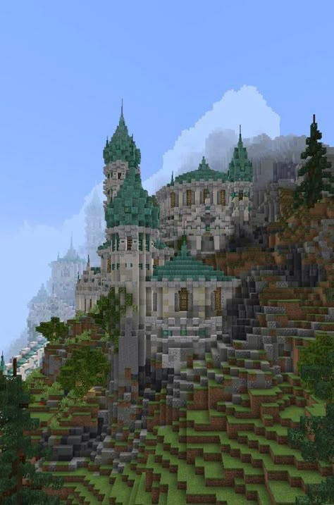 r/Minecraftbuilds - Built a mountain temple Minecraft Castle Built Into Mountain, Minecraft Castle Side Of Mountain, Mountain Side Castle Minecraft, Kingdom Minecraft Ideas, Minecraft Mountain Castle Ideas, Minecraft Snowy Mountain Castle, Minecraft Hilltop Castle, Minecraft Hill Castle, Minecraft Mountain Side Base