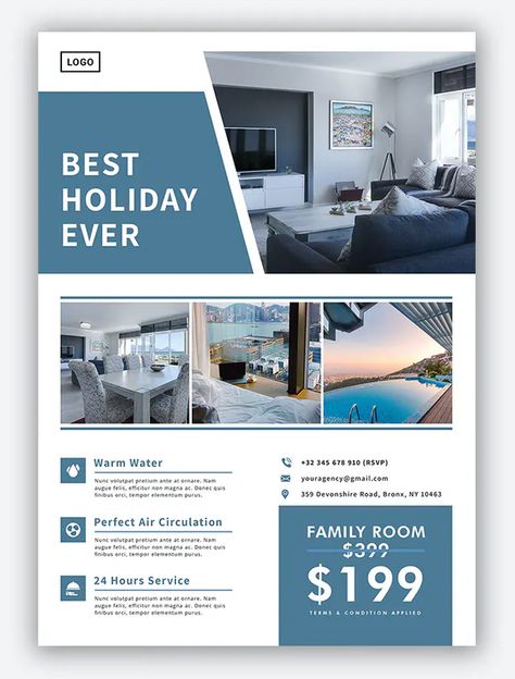 Hotel Flyer Template AI, EPS, PSD Hotel Marketing Design, A4 Paper Size, Hotel Ads, Brochure Design Layout, Real Estate Advertising, Real Estate Marketing Design, Flyer Design Layout, Real Estates Design, Hotel Room Design