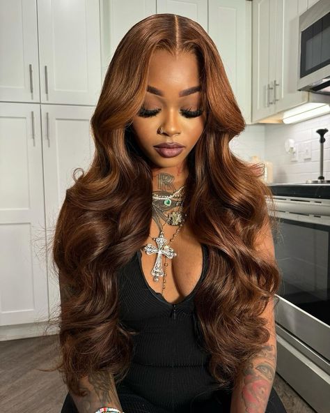 Autumn hair colours > 🍂🪵😍 Lace install by: @theejessrenee • • • #charlestonhairstylist #atlantahairstylist #atlantahair #charlottehairstylist #houstonhairstylist #miamihairstylist #chicagohairstylist #dallashairstylist #lahairstylist #newyorkhairstylist #chicagohairstylist #lacewiginstall #dailydoseofhair #frontalwiginstall #frontalwig #atlhair #clthairstylist #celebrityhairstylist #celebrityhair #fyb Wig Human Hair, Wigs Human Hair, Colored Wigs, Human Hair Lace Wigs, Loose Waves, Hd Lace, Lace Front Wig, Frontal Wigs, About Hair