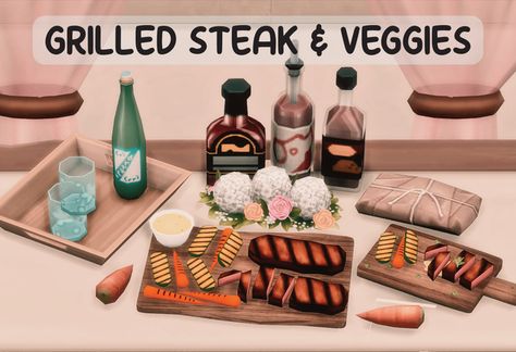 Sims 4 Bbq Cc, Grilled Carrots, Korean Barbecue, Cooking For A Group, Barbecue Area, Strip Steak, Grilled Steak, Butter Sauce, Herb Butter