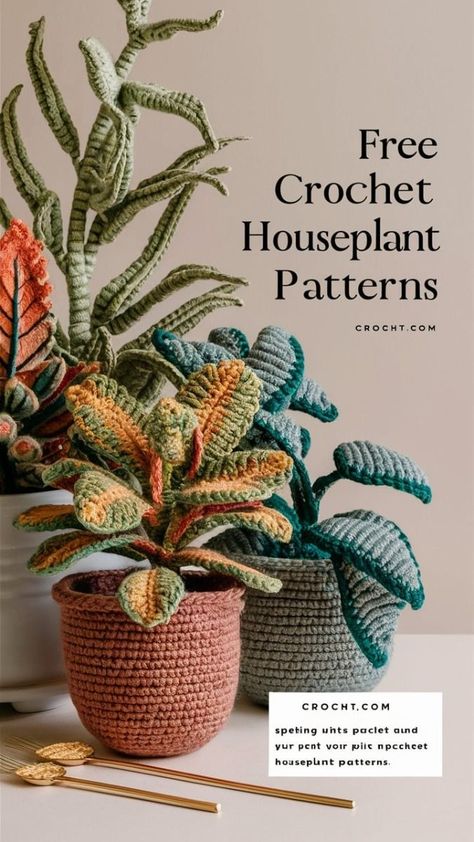 Crochet Pothos Pattern, Crochet Indoor Plants, Easy Crochet Plant Pattern Free, Crochet House Plants Free Pattern, Home Decor Knitting, Crochet Spider Plant, Crochet Planters Free Pattern, Free Crochet Patterns Plants, Crochet For Sale