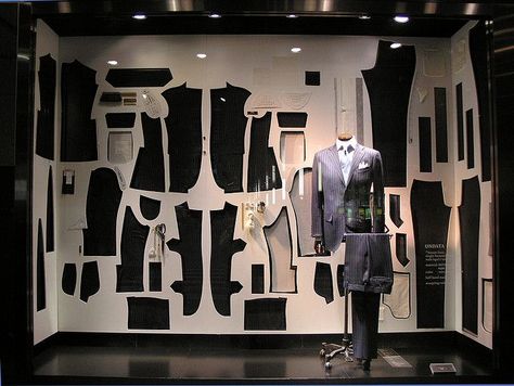 A deconstructed suit.  But what does it mean? Suits And Ties, Fashion Window Display, Decoration Vitrine, Fashion Displays, Visual Merchandising Displays, Window Display Design, Retail Windows, Store Window, Exhibition Display