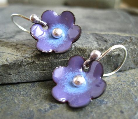 Torch Fired Enamel Jewelry, Enameling Jewelry, Silversmithing Jewelry, Porcelain Earrings, Candy Jewelry, Enameled Copper, Sgraffito, Enamel Flower, Enamel Earrings