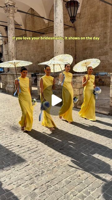 Yellow Bride, Mismatched Dresses, Wedding Content, Bm Dresses, Mismatched Bridesmaid Dresses, Yellow Bridesmaids, Bridesmaid Outfit, Bride Bouquets, Italy Wedding