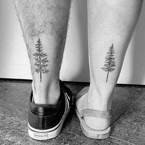 Matching Tree Tattoos, Sonic Tattoo, Evergreen Tattoo, Pine Tattoo, Tree Tattoos, Pine Tree Tattoo, Tree Tattoo, Matching Tattoos, Couple Tattoos