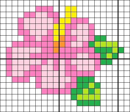 Pixel Hama Beads Pyssla PuntoCroce CrossStitch Fiori Flowers Pixel Art Fleur, Blouse Free Pattern, Image Pixel Art, Crochet Grid, Free Pattern Crochet, Graph Paper Drawings, Easy Perler Beads Ideas, Easy Pixel Art, Pixel Art Templates