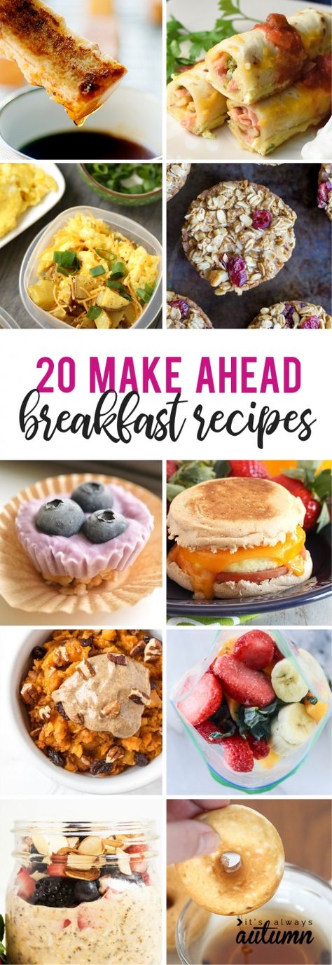 20 make ahead breakfast recipes - great ideas for busy school mornings! Easy freezer friendly breakfast meal prep recipes that you can make in advance. Back to school breakfast ideas. Out Of The Box Breakfast Ideas, Bring To Work Breakfast, Easy Packable Breakfast, Cold Breakfast Meal Prep, Simple Make Ahead Breakfast, Make Ahead Breakfast For Work, Freezer Friendly Breakfast Ideas, Toddler Breakfast Ideas Make Ahead, Easy Early Morning Breakfast