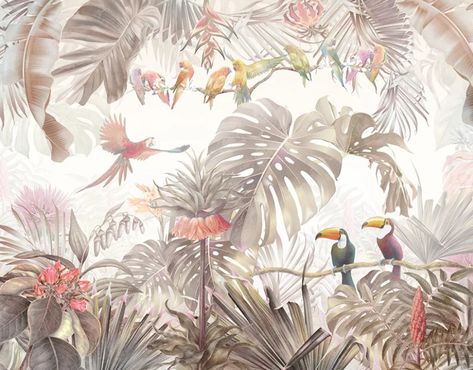 Best For Wallpapers Jungle Mural, Murals For Kids, Wallpaper Companies, Chinoiserie Wallpaper, Standard Wallpaper, Hur Man Målar, Bird Wallpaper, Tropical Birds, Custom Watercolor