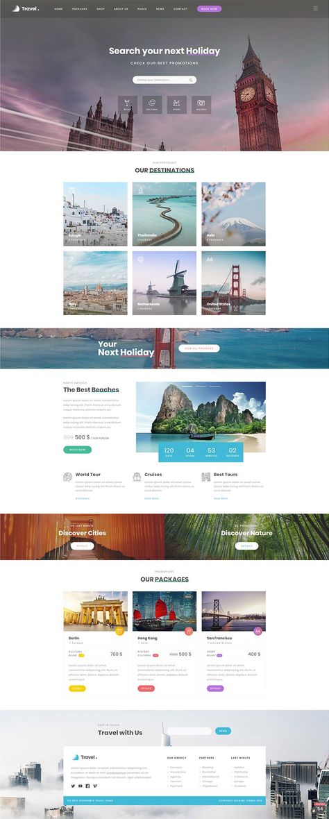 Love Travel WordPress Theme is a multi-page website and a theme Multipurpose. The site has been designed for travel agency, tour operator, travel blog, but thanks to his creative graphics, simple, modern, flat and clean well suited to any business.  #wordpress #theme #design #webdesign #webdesigninspiration #uxdesign #uidesign #travel #travelblog #travelagency #tourism #holidays #vacation #destination #travelblog #travelreview #booking Vacation Website Design, Travel Website Design Inspiration, Tour Website Design, Traveling Website, Travel Website Design Layout, Travel Blog Website Design, Tourism Website Design, Tourism Website Design Inspiration, Traveling Website Design