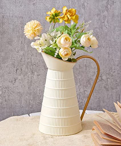 Elegant Cream White Metal Flower Jug Vase, Farmhouse Galvanized Pitcher Vase, Rustic Decorative Milk Jug for Flowers Milk Jug Vase, Shabby Chic Vases, Metal Pitcher, Gorgeous Centerpieces, Decor Shabby Chic, Jug Vase, Pitcher Vase, Metal Vase, Metal Flower