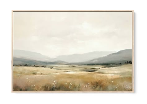 the-hills-floater-frame-natural Neutral Landscape Painting, Joshua Tree Home, Business Painting, Oversized Art Print, Family Room Art, Room Art Ideas, Farm Light, Extra Large Artwork, Neutral Landscape