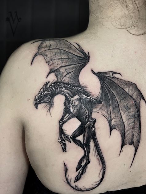 Thestral back piece tattoo inspired by Harry Potter by marvoy Thestral Tattoo, Harry Potter Tattoo Sleeve, Shen Long Tattoo, Wizard Tattoo, Harry Tattoos, Dragon Tattoo Ideas, Hp Tattoo, Ankle Tattoos For Women, Back Piece Tattoo