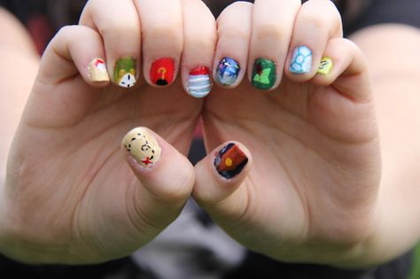 Peter Pan Inspired Nails by your-guiltypleasure.deviantart.com on @deviantART Peter Pan Inspired Nails, Captain Hook Nails, Peter Pan Nail Art, Pan Nails, Peter Pan Nails, Mr Smee, Frozen Nails, Peter Pan Wendy, Second Star To The Right