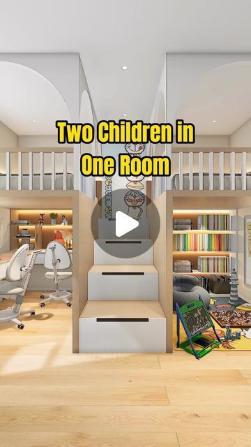 Small Two Kids Bedroom Ideas, Bunkbeds Design Small Room Kids, Kids Room Layout Floor Plans, Modern Kids Bedroom Boys Interior Design, Two Bunk Beds In One Room, Kids Bedroom Designs Small Room, Modern Bunk Beds Space Saving, Two Kids Room Design, Kids Bedroom Boy And Girl