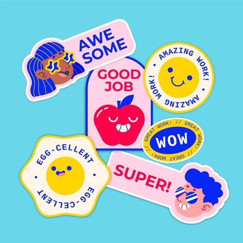 Pack of great job and good job stickers | Free Vector #Freepik #freevector #quote #text #congratulations #sticker Sticker Design Inspiration, Inspiration Logo Design, Stickers Design, Flyer Design Inspiration, 강아지 그림, Design Brochure, Great Job, Personalized Stickers, Fun Stickers