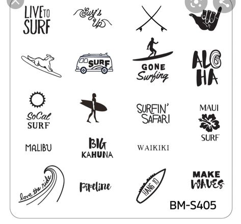 Luau Tiki Bar, Aloha Tattoo, Surfer Tattoo, Square Nail Art, Hawaii Tattoos, Surf Tattoo, Surf Stickers, Nail Stamp, Buch Design