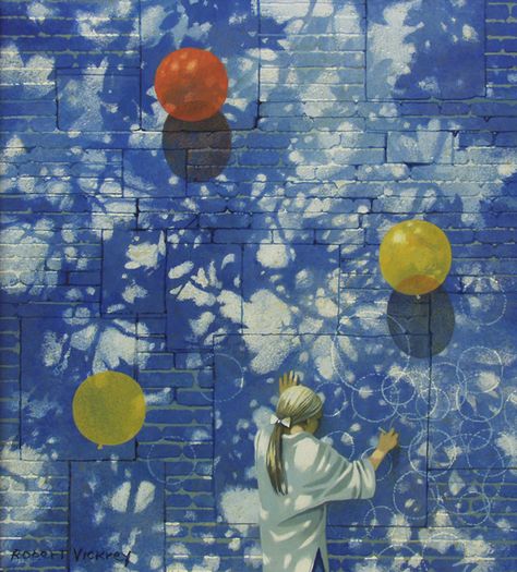 Robert Vickrey Robert Vickrey, Painted Brick Walls, Children Playing, Brick Walls, Painted Brick, August 26, Tempera, Brick Wall, Surrealism