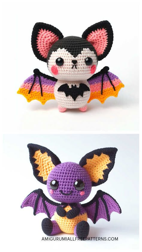 Crochet Gothic Doll Pattern Free, Free Crochet Patterns For Bats, Labrynth Crochet Patterns, Vampire Crochet Pattern Free, Crochet Amigurumi Bat, Crochet Halloween Bats Free Pattern, Bat Free Crochet Pattern, Crochet Bat Ears, Crochet Bats Amigurumi