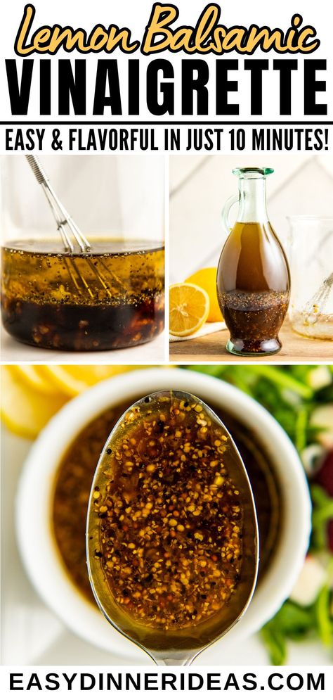 Our lemon balsamic vinaigrette recipe is perfect for drizzling on top of all of your favorite salads! A rich and complex salad dressing recipe made with zesty citrus, sweet honey, tangy balsamic and a touch of garlic for savory balance. Lemon Balsamic Vinaigrette, Easy Homemade Salad, Easy Homemade Salad Dressing, Honey Balsamic Dressing, Balsamic Vinaigrette Recipe, Garlic Balsamic, Homemade Balsamic Vinaigrette, Vinegar Salad Dressing, Salad With Balsamic Dressing